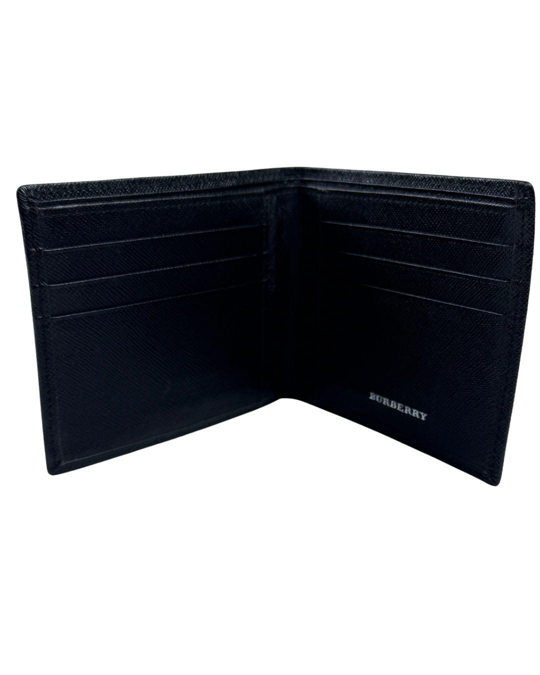 BURBERRY Black Saffiano Leather Bifold Wallet Nova Check Lining