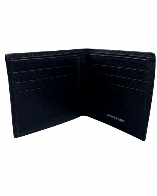 BURBERRY Black Saffiano Leather Bifold Wallet Nova Check Lining