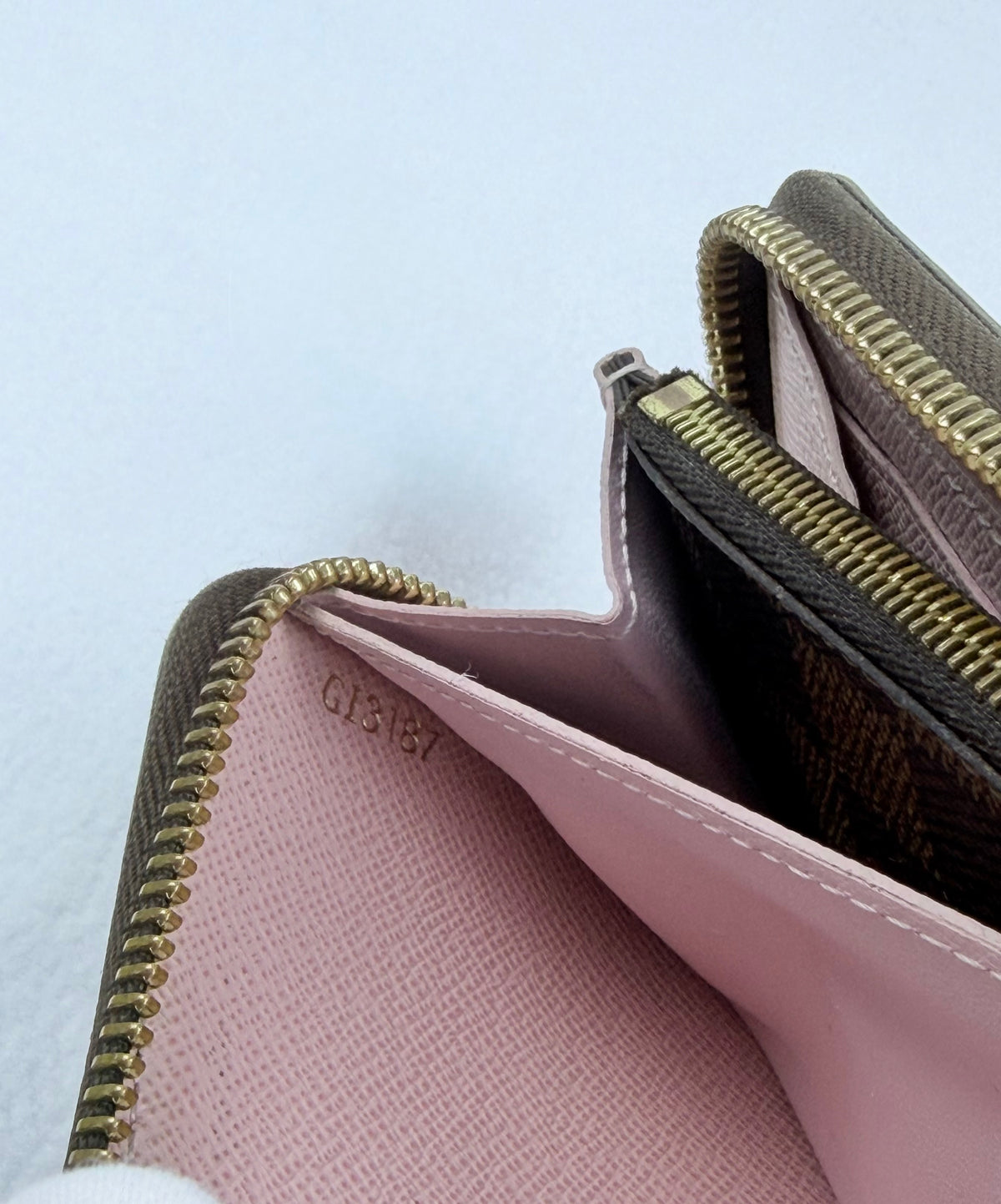 LOUIS VUITTON Clemence Wallet Damier Ebène Zip-Around Ballerine Pink Interior