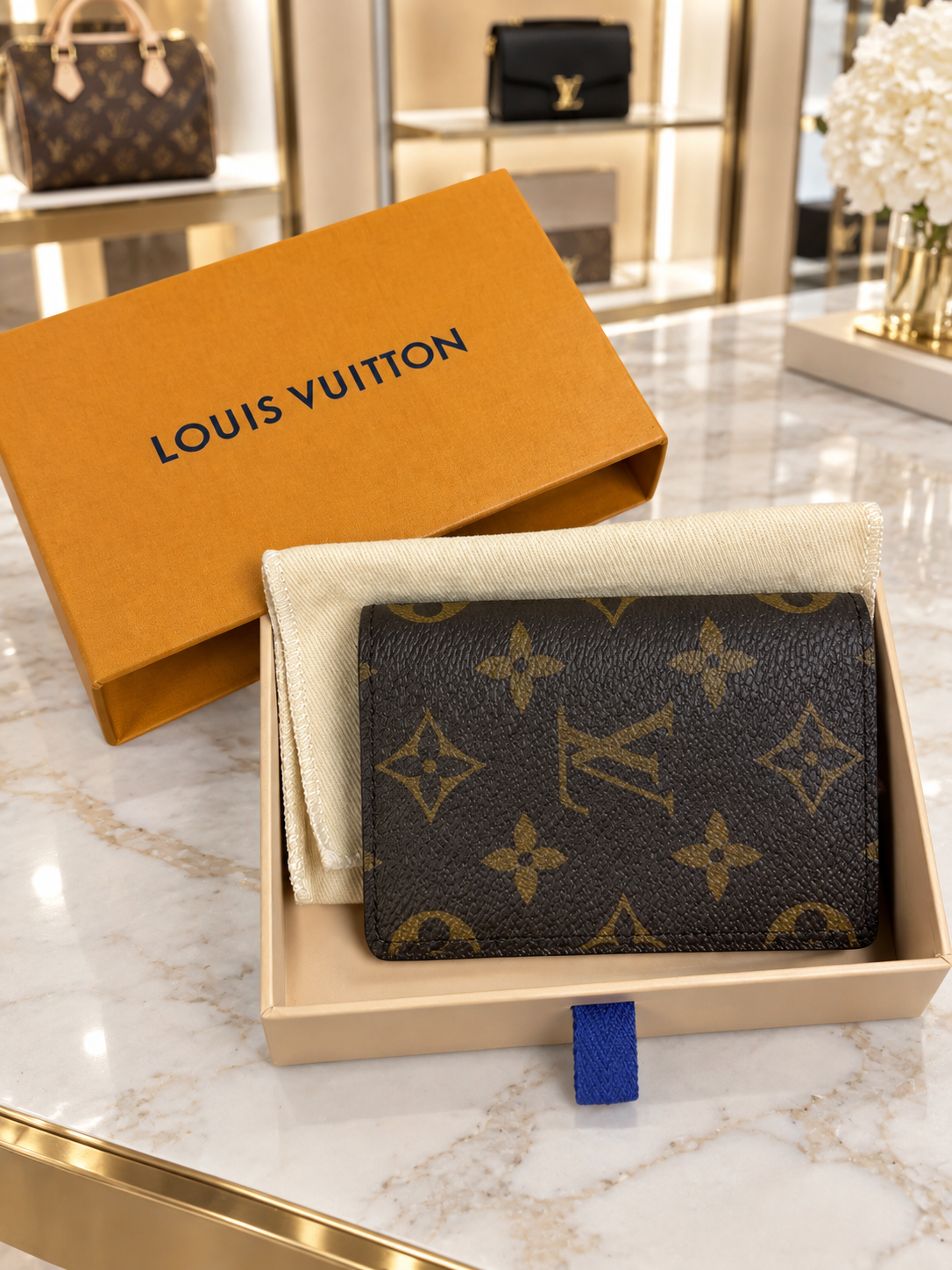 Louis Vuitton Monogram Pocket Organizer Wallet Card Holder w/ Box