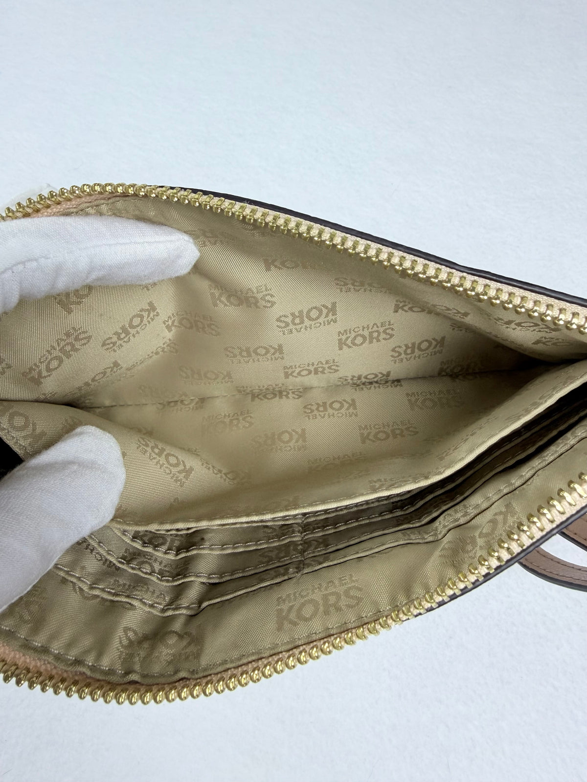 Michael Kors Pale Pink Leather Studded Wristlet / Clutch with Gold-Tone Hardware