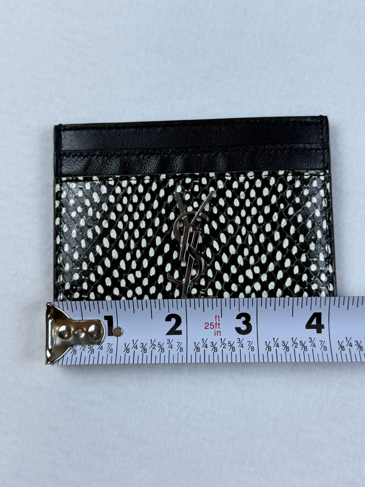 Saint Laurent YSL Monogram Black & White Printed Leather Card Case Wallet