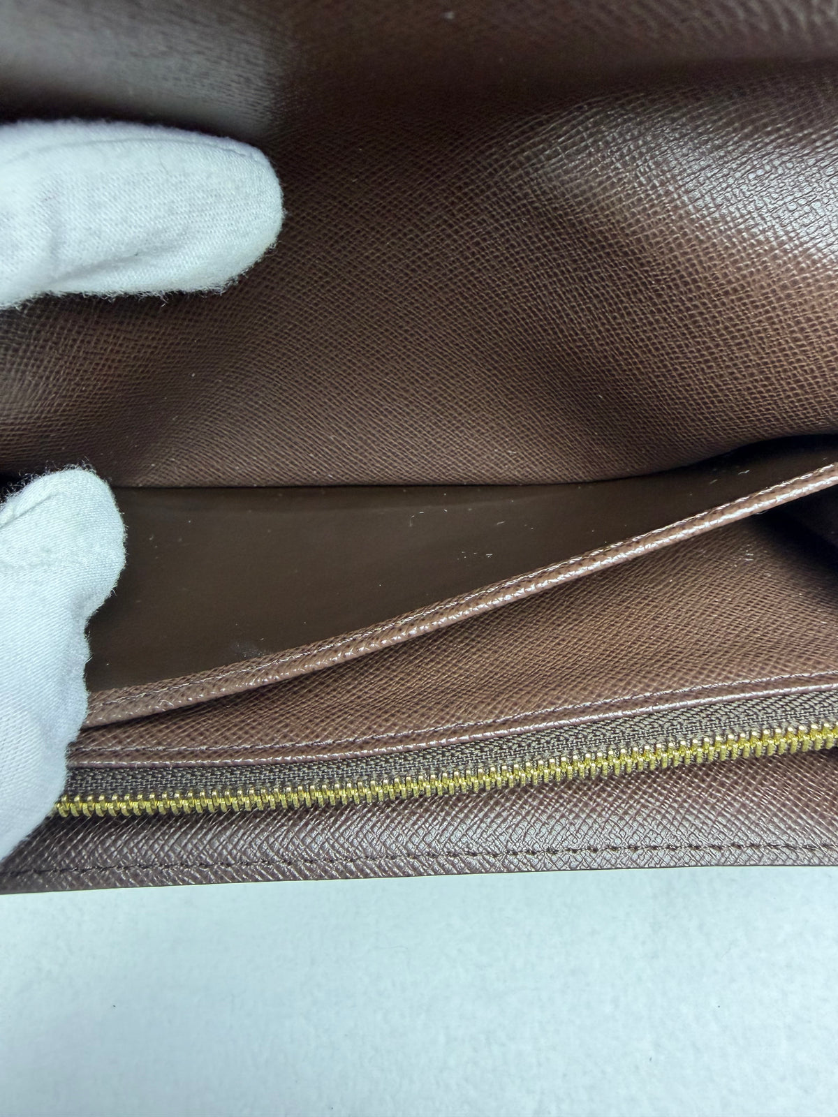Louis Vuitton Damier Ebene Sarah Wallet with Chain, Box & Dustbag