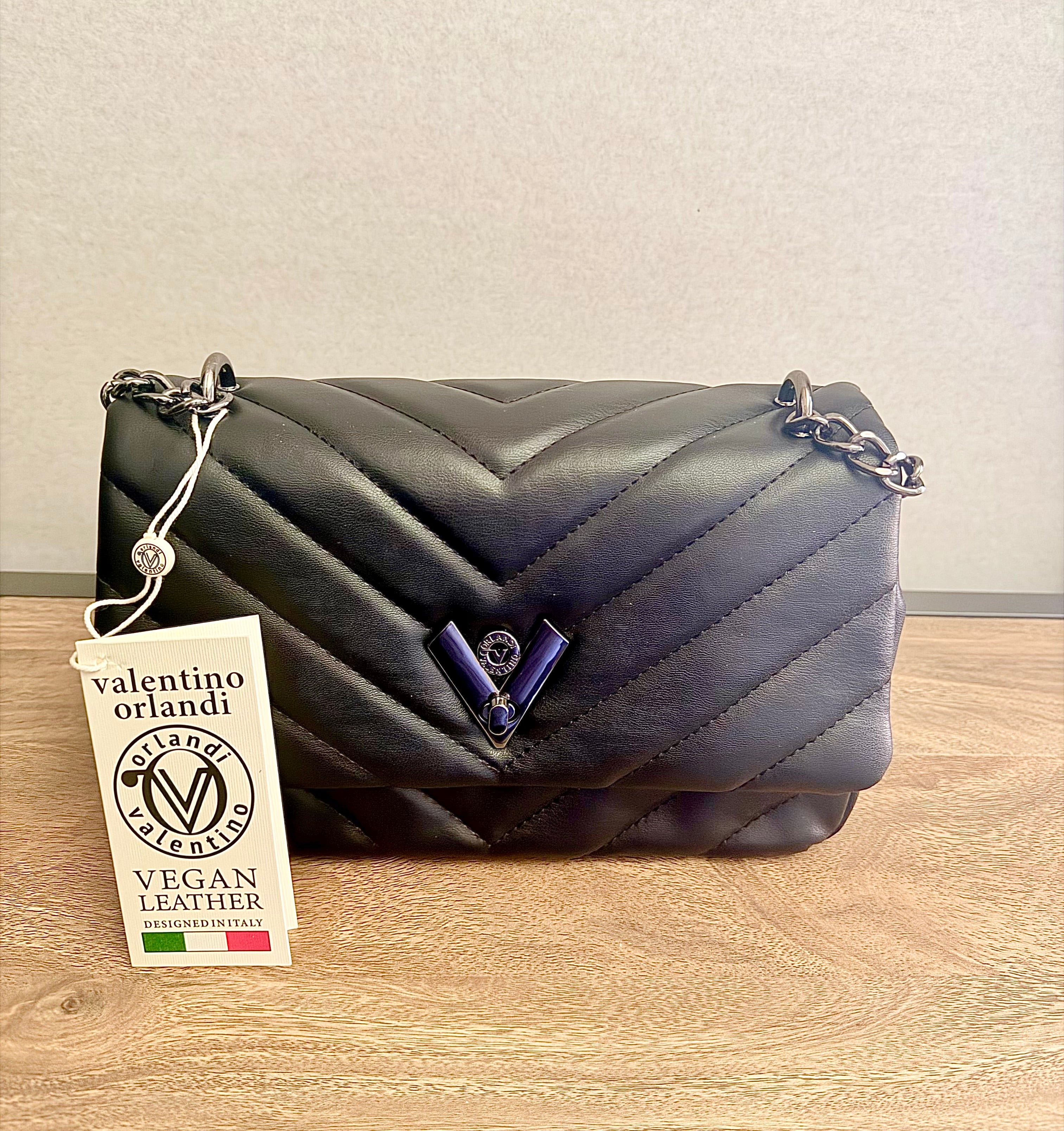 NWT Valentino Orlandi Black
Vegan Leather Quilted Gunmetal
Chain Shoulder Bag