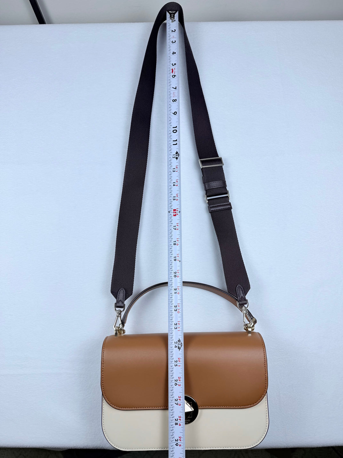 Kate Spade Colorblock Leather Top Handle Crossbody Bag Multi Brown Cream Purse NWOT