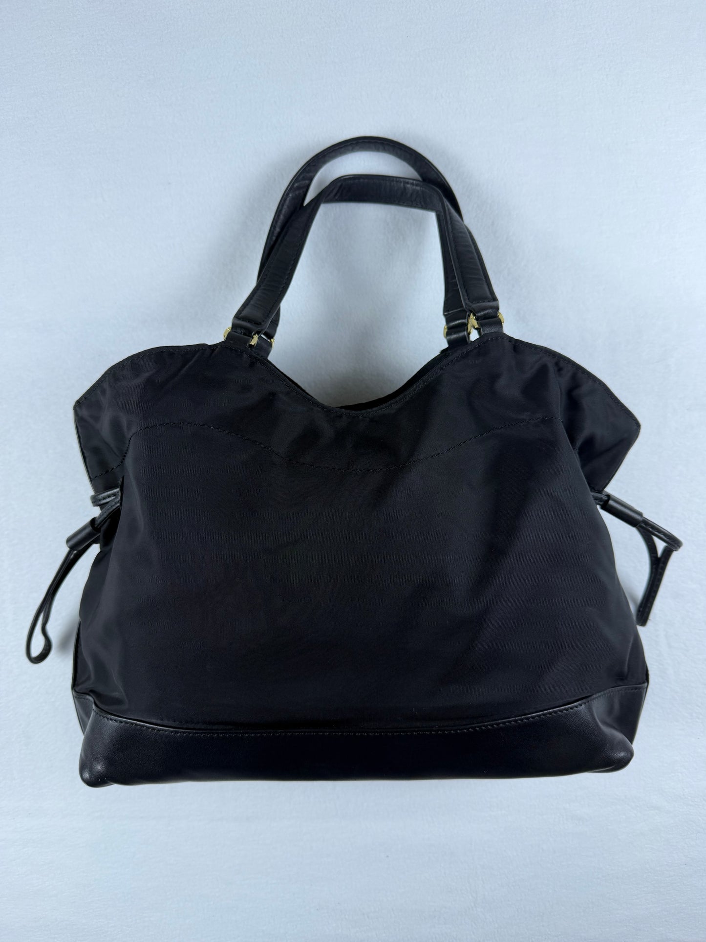 Tory Burch Black Nylon & Leather Drawstring Tote Shoulder Bag Gold Hardware