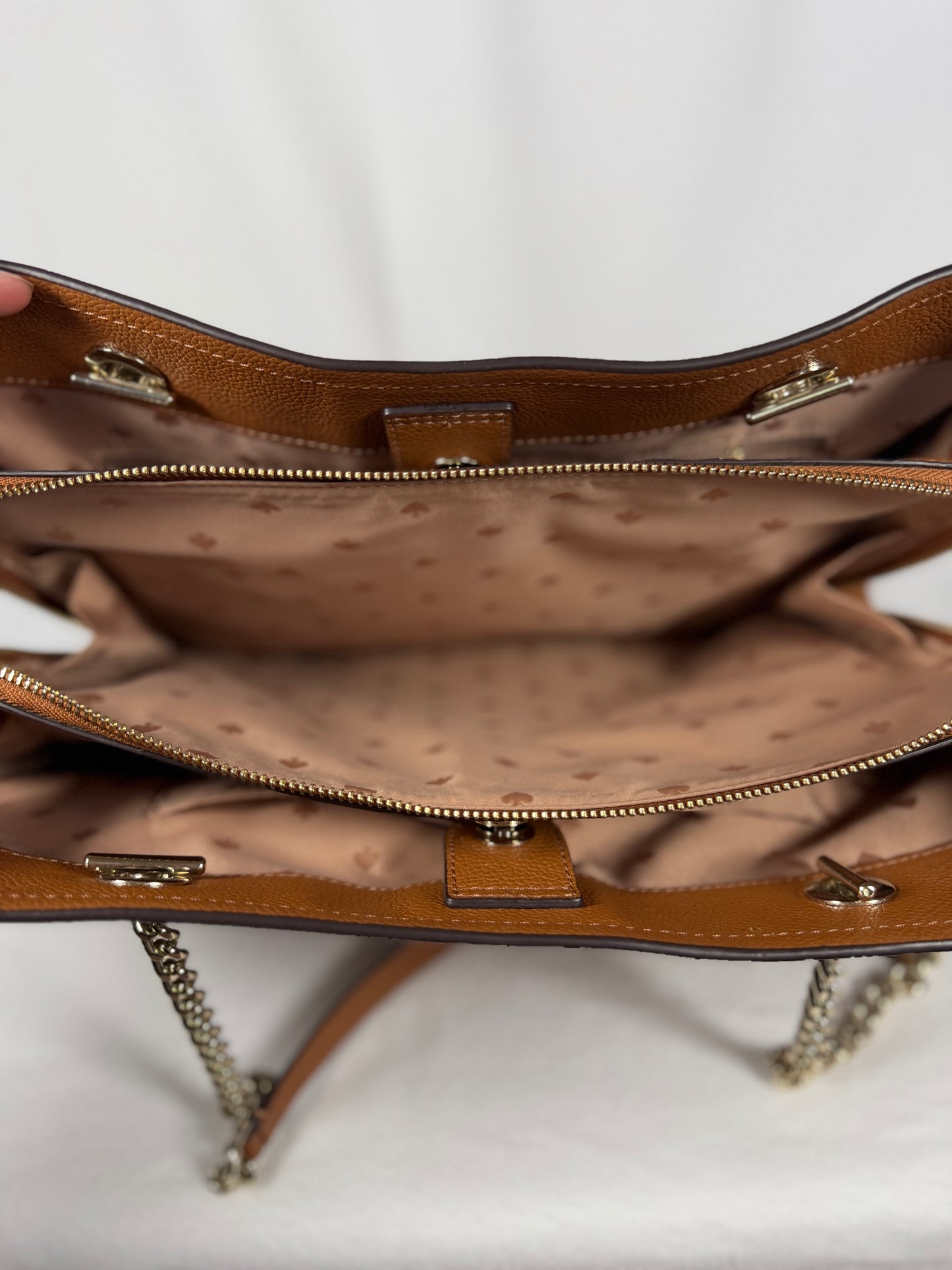 Kate Spade New York Brown Pebbled Leather Chain Strap Tote Bag with Long Strap