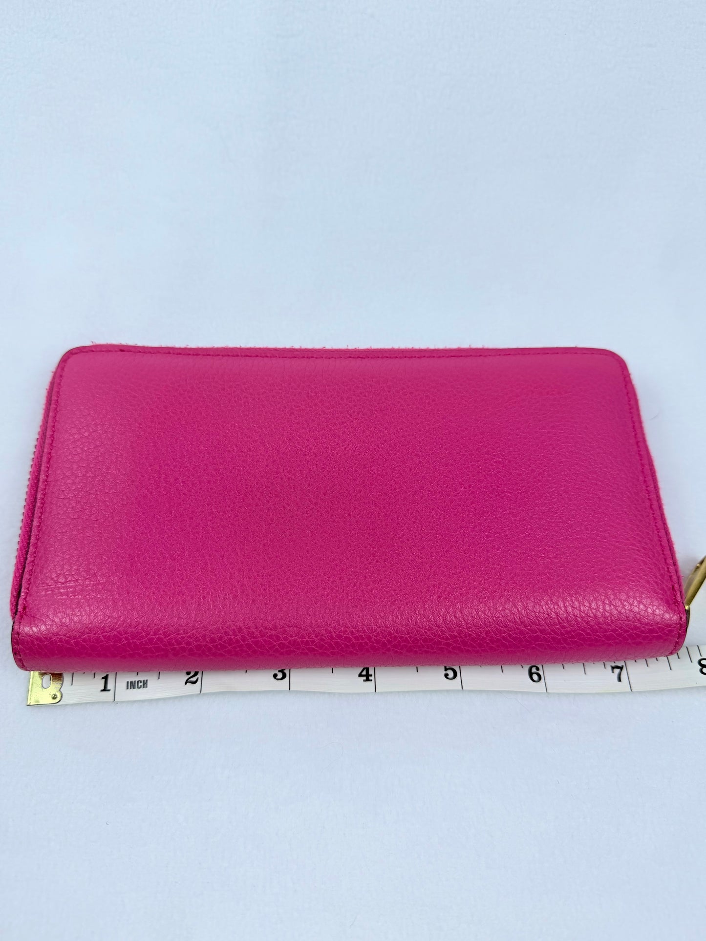 GUCCI Vintage Logo Pink Leather ZipAround Long Wallet Signature Stripe
