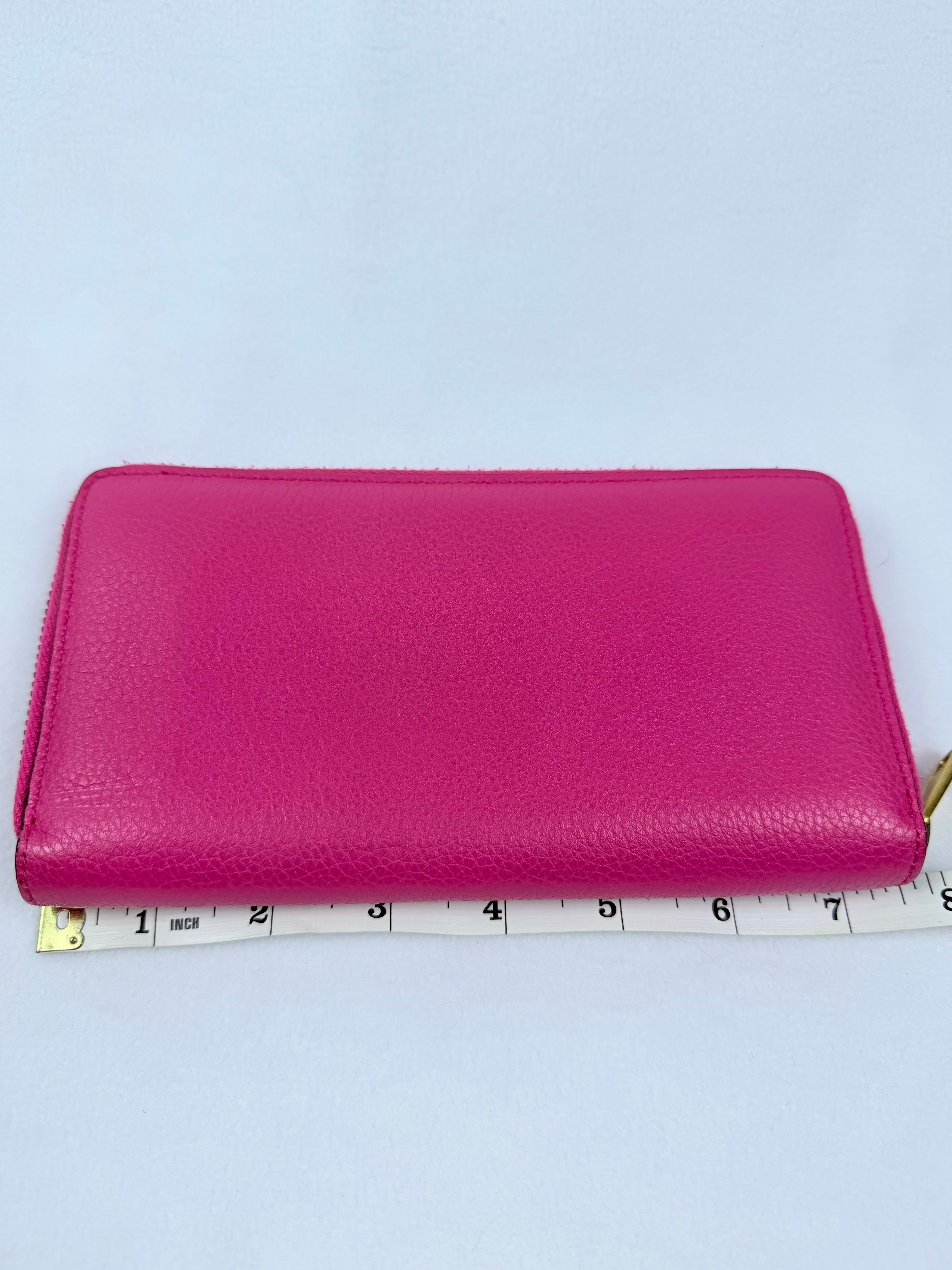 GUCCI Vintage Logo Pink Leather ZipAround Long Wallet Signature Stripe