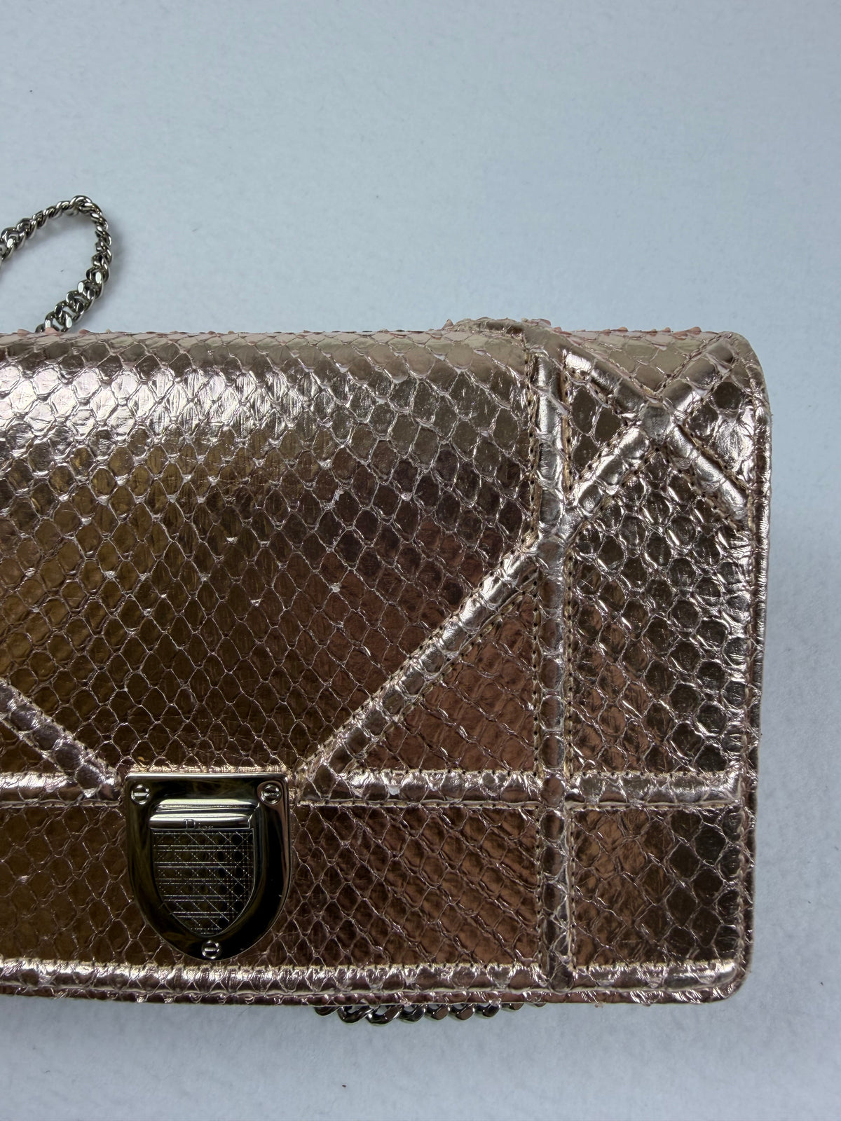 Christian Dior Rose Gold Python Diorama Promenade Pouch Chain Crossbody Bag RARE