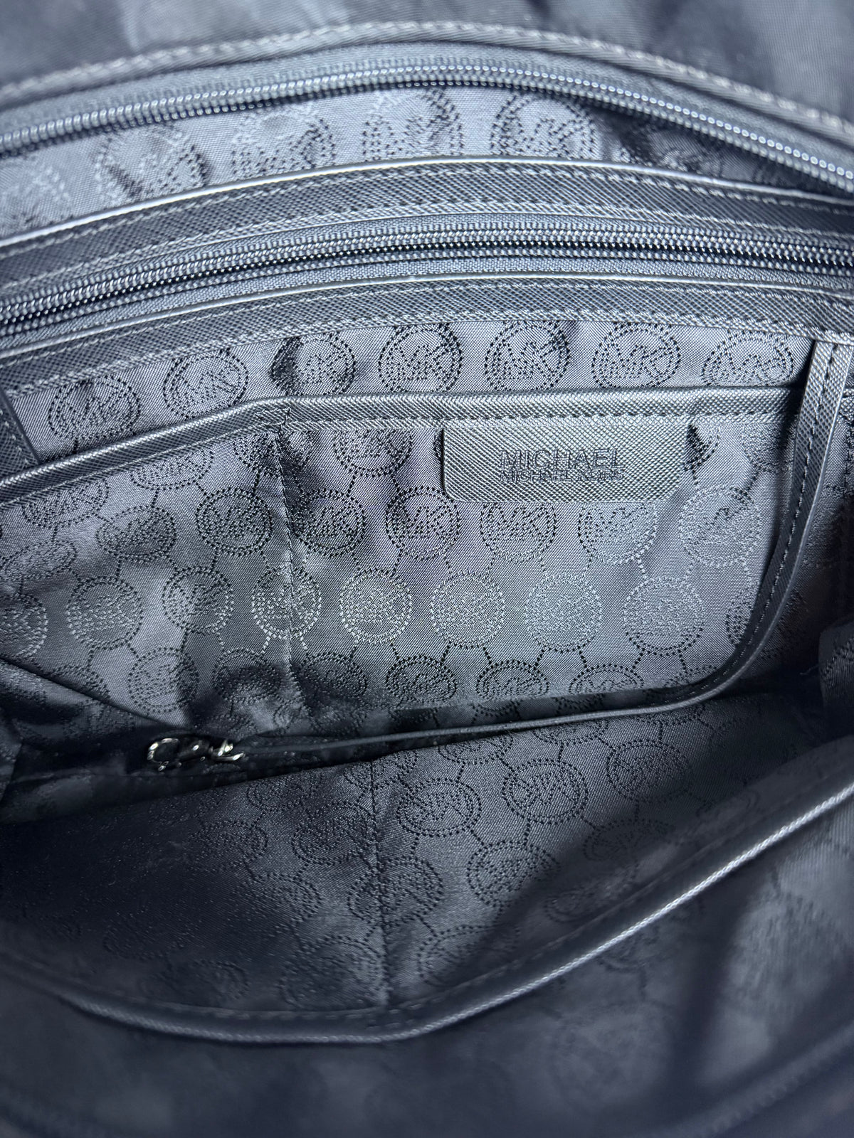 Michael Kors Black Nylon Saffiano Leather Tote Bag Handbag Purse Silver Hardware