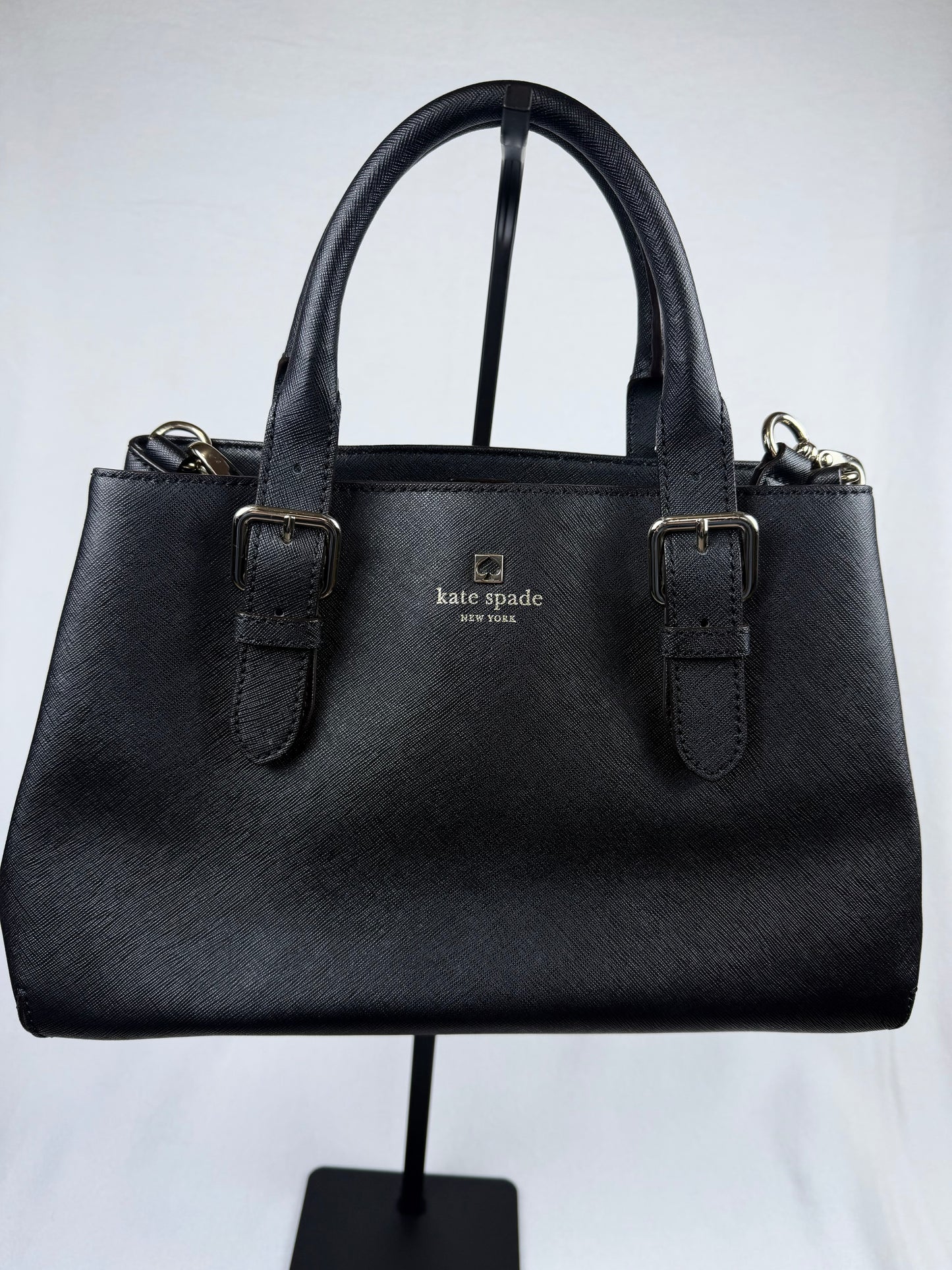 Kate Spade New York Black Saffiano Leather Structured Satchel Crossbody Bag