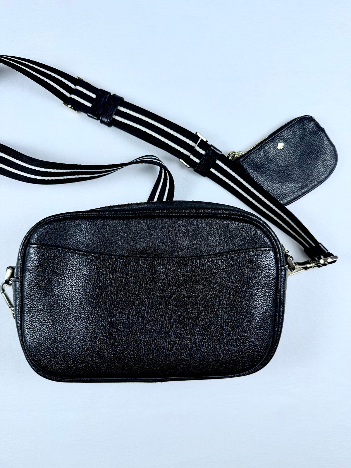 Kate Spade New York Black Pebbled Leather Camera Crossbody Bag & Strap Pouch