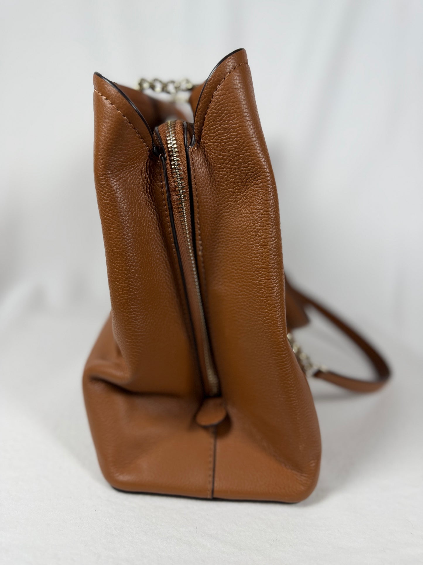 Kate Spade New York Brown Pebbled Leather Chain Strap Tote Bag with Long Strap