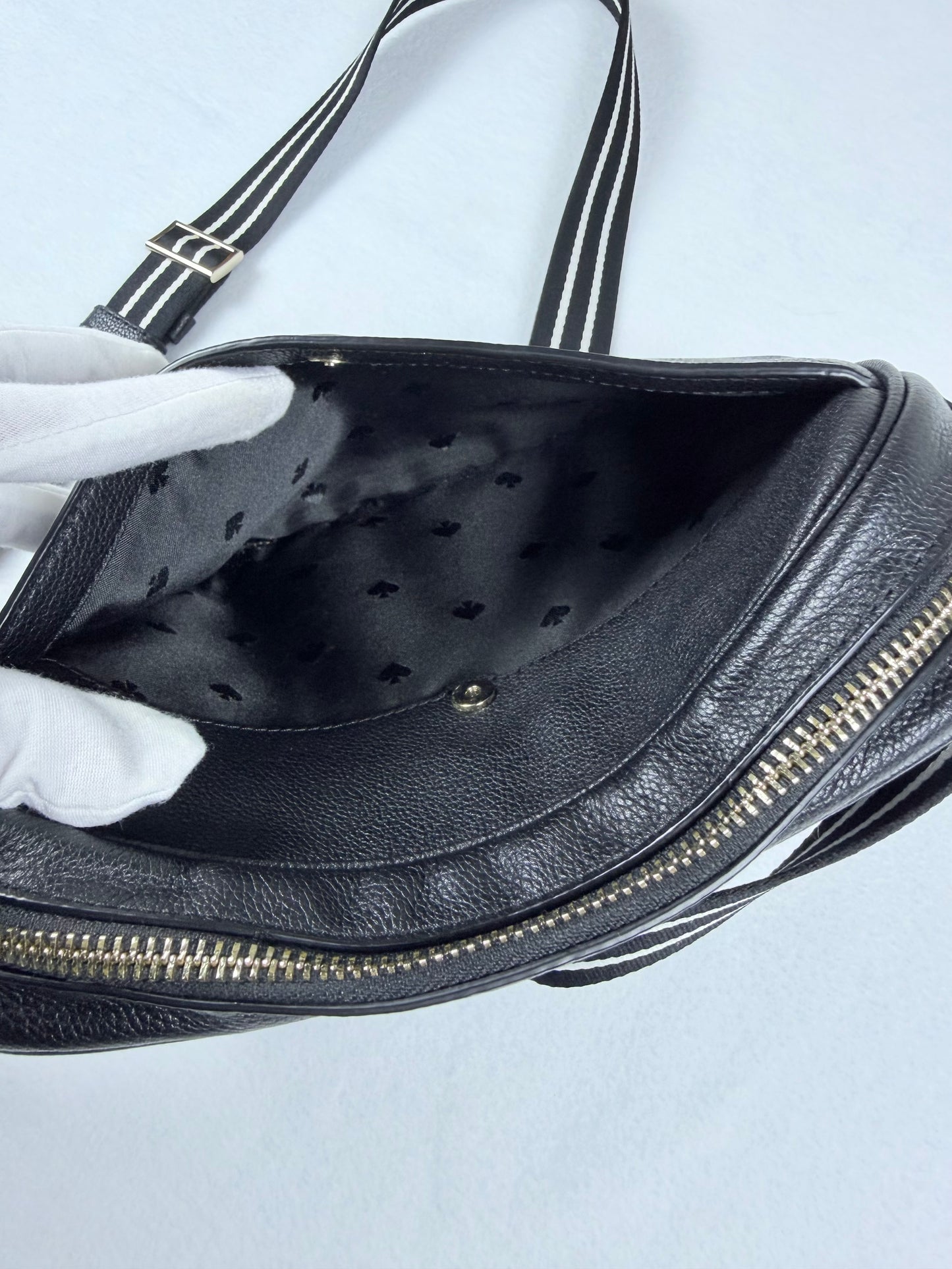 Kate Spade New York Black Pebbled Leather Camera Crossbody Bag & Strap Pouch