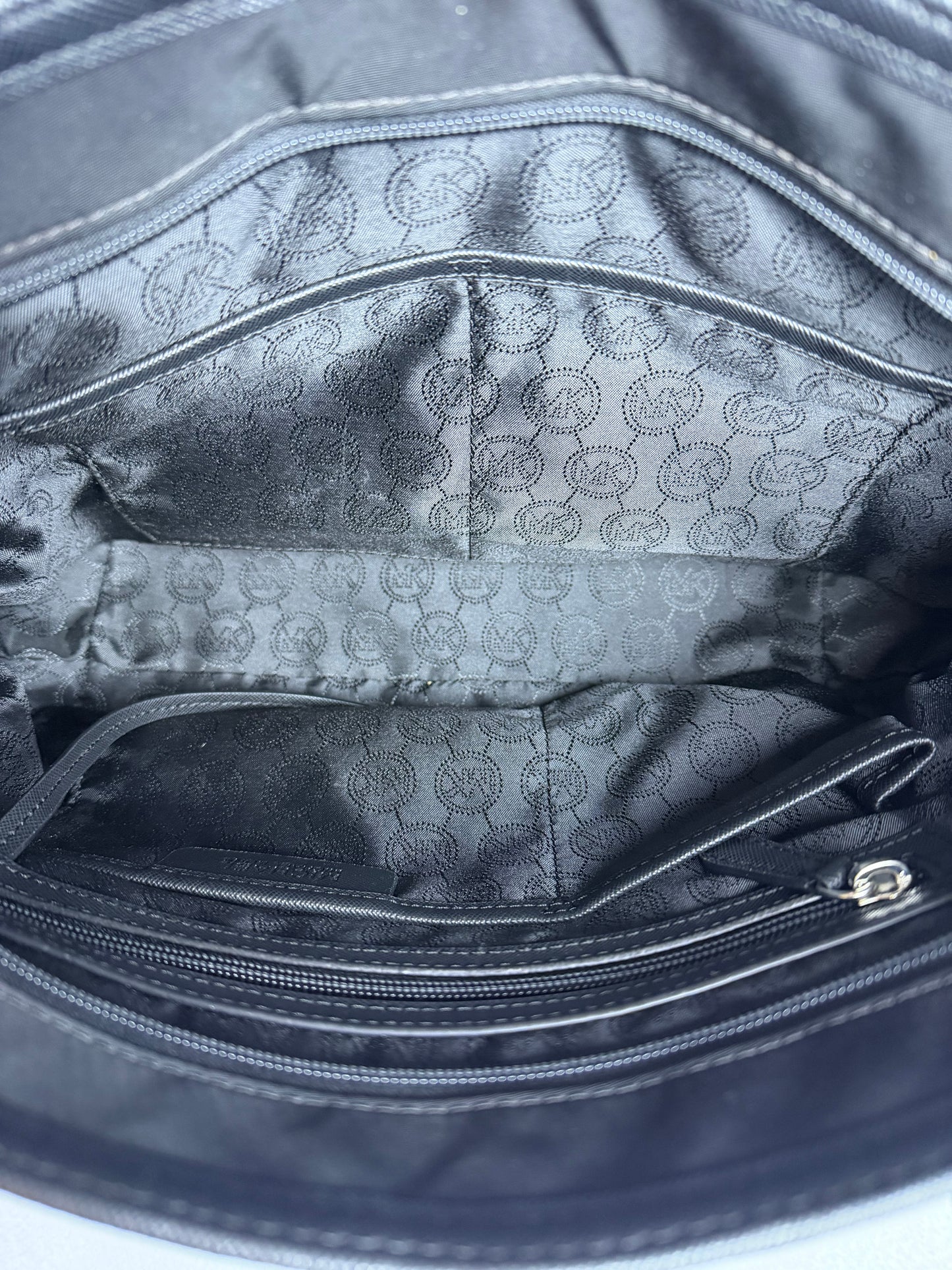 Michael Kors Black Nylon Saffiano Leather Tote Bag Handbag Purse Silver Hardware