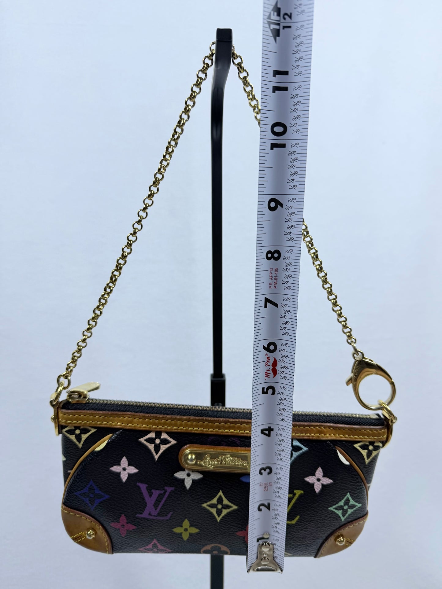 Louis Vuitton Monogram Multicolore Murakami Black Milla Pochette MM Chain Clutch w/ Entrupy COA