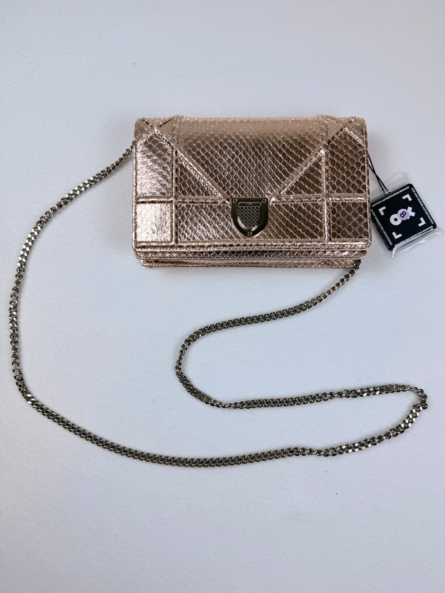 Christian Dior Rose Gold Python Diorama Promenade Pouch Chain Crossbody Bag RARE