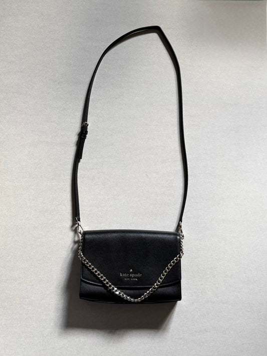 Kate Spade Black Leather Crossbody with Light Champagne Gold Chain Accent
