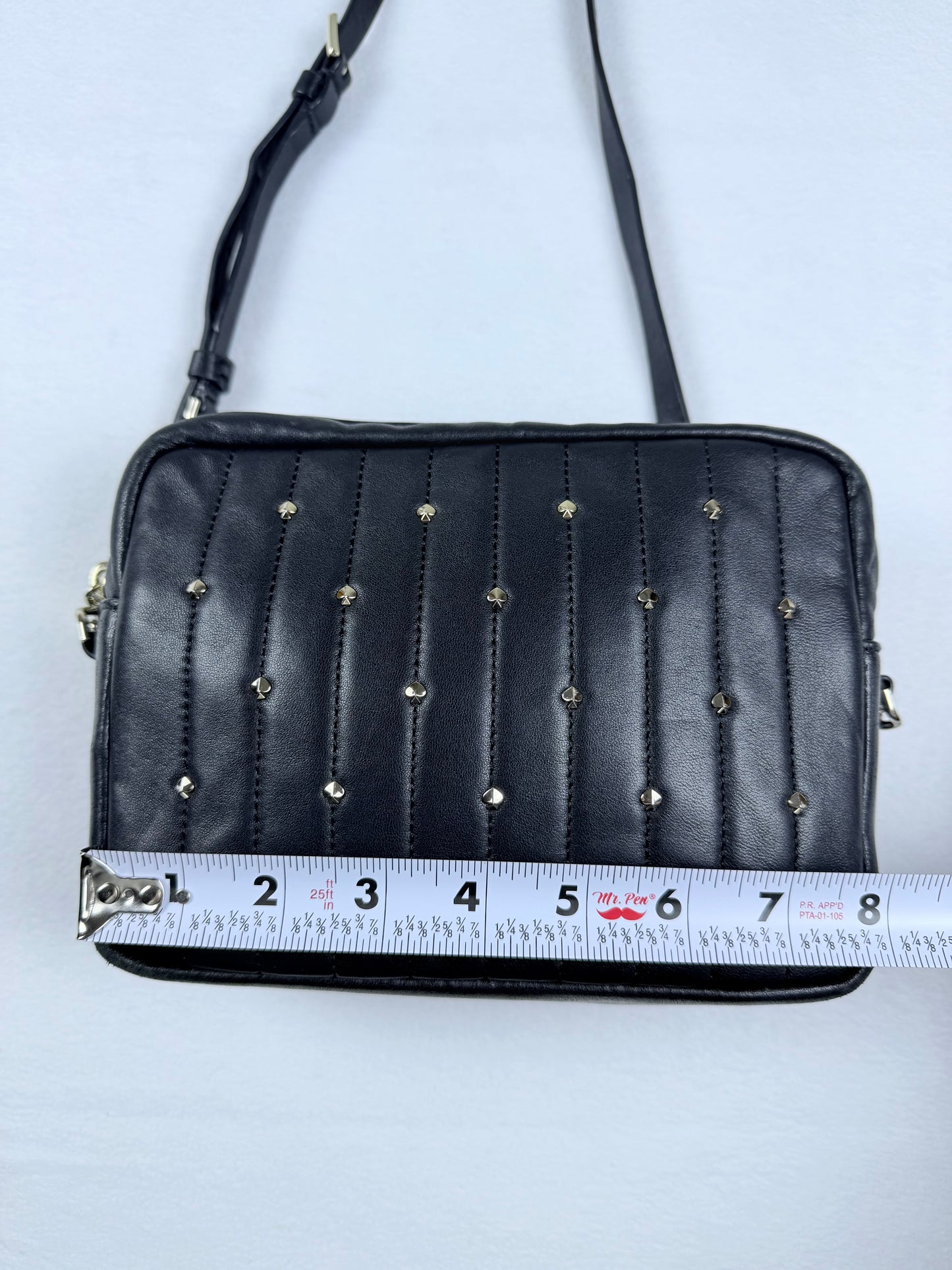 Kate Spade Black Quilted Studded Crossbody Bag with Silver Chain