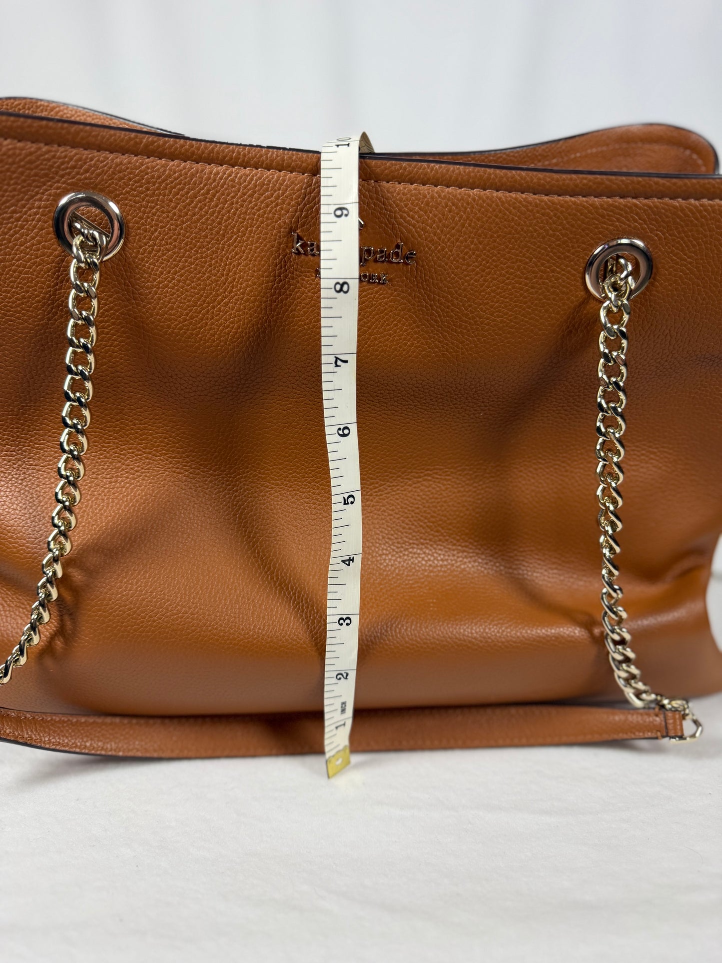 Kate Spade New York Brown Pebbled Leather Chain Strap Tote Bag with Long Strap