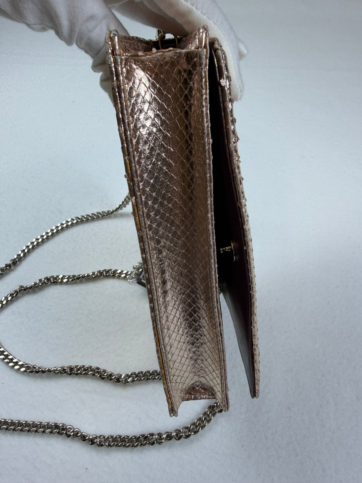 Christian Dior Rose Gold Python Diorama Promenade Pouch Chain Crossbody Bag RARE