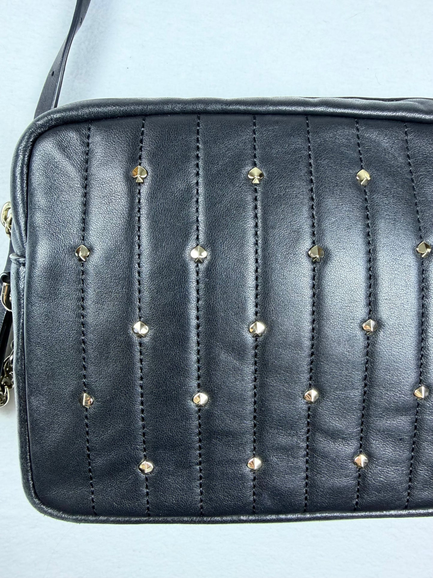 Kate Spade Black Quilted Studded Crossbody Bag with Silver Chain