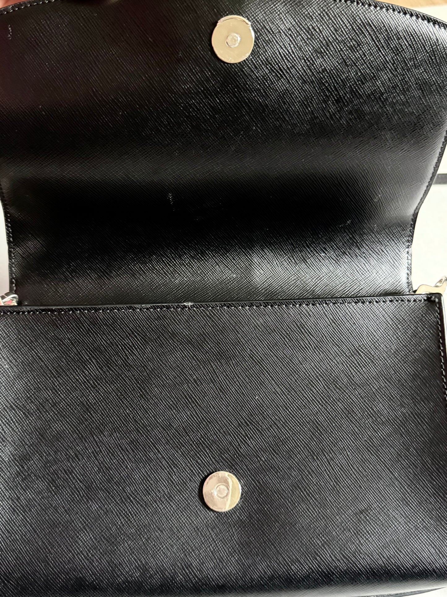 Kate Spade Black Leather Crossbody with Light Champagne Gold Chain Accent