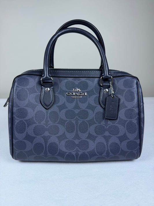 SOLD Coach Rowan Satchel In Signature Canvas Midnight Navy Crossbody Bag Purse LIKE NEW