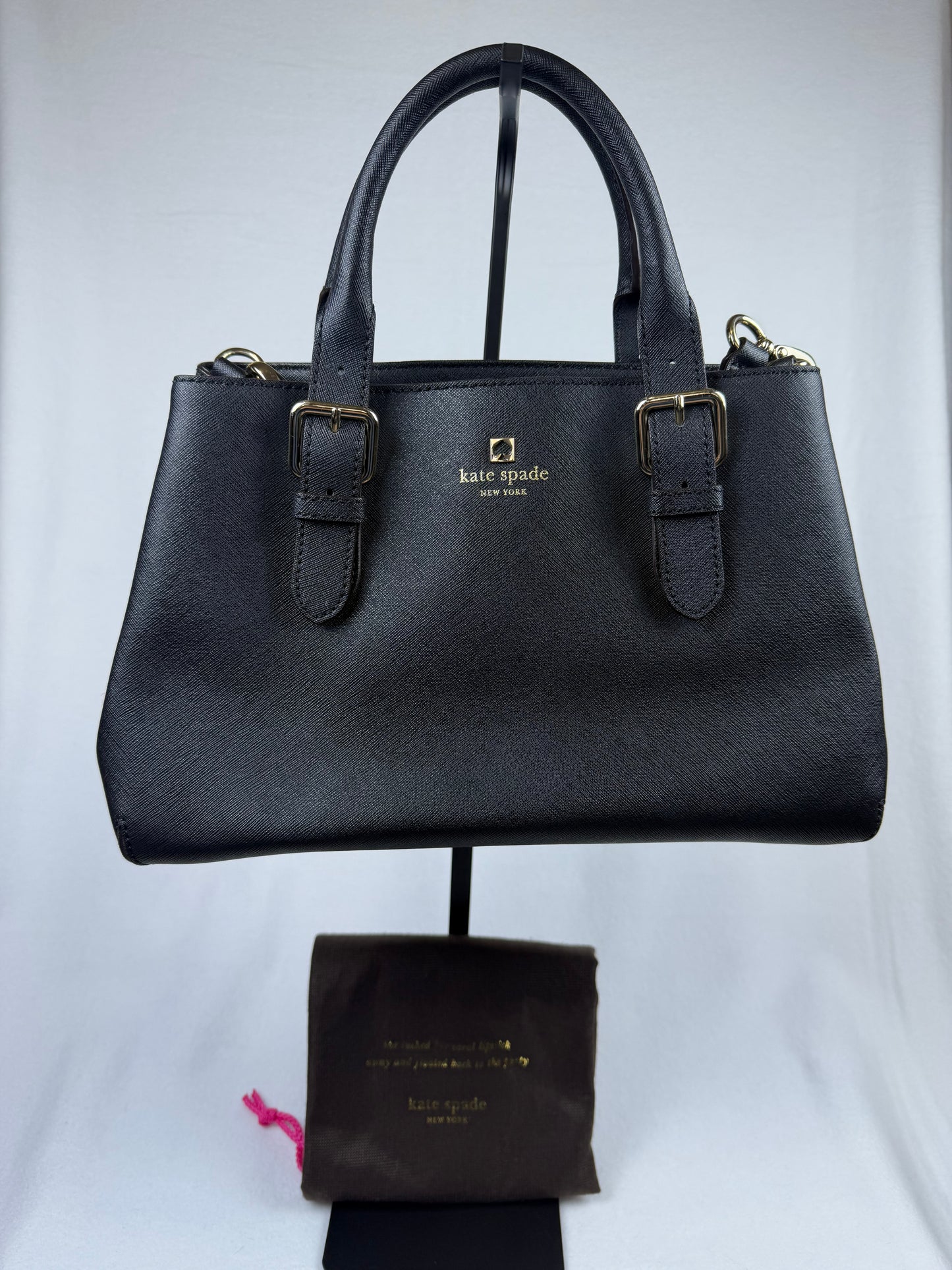 Kate Spade New York Black Saffiano Leather Structured Satchel Crossbody Bag