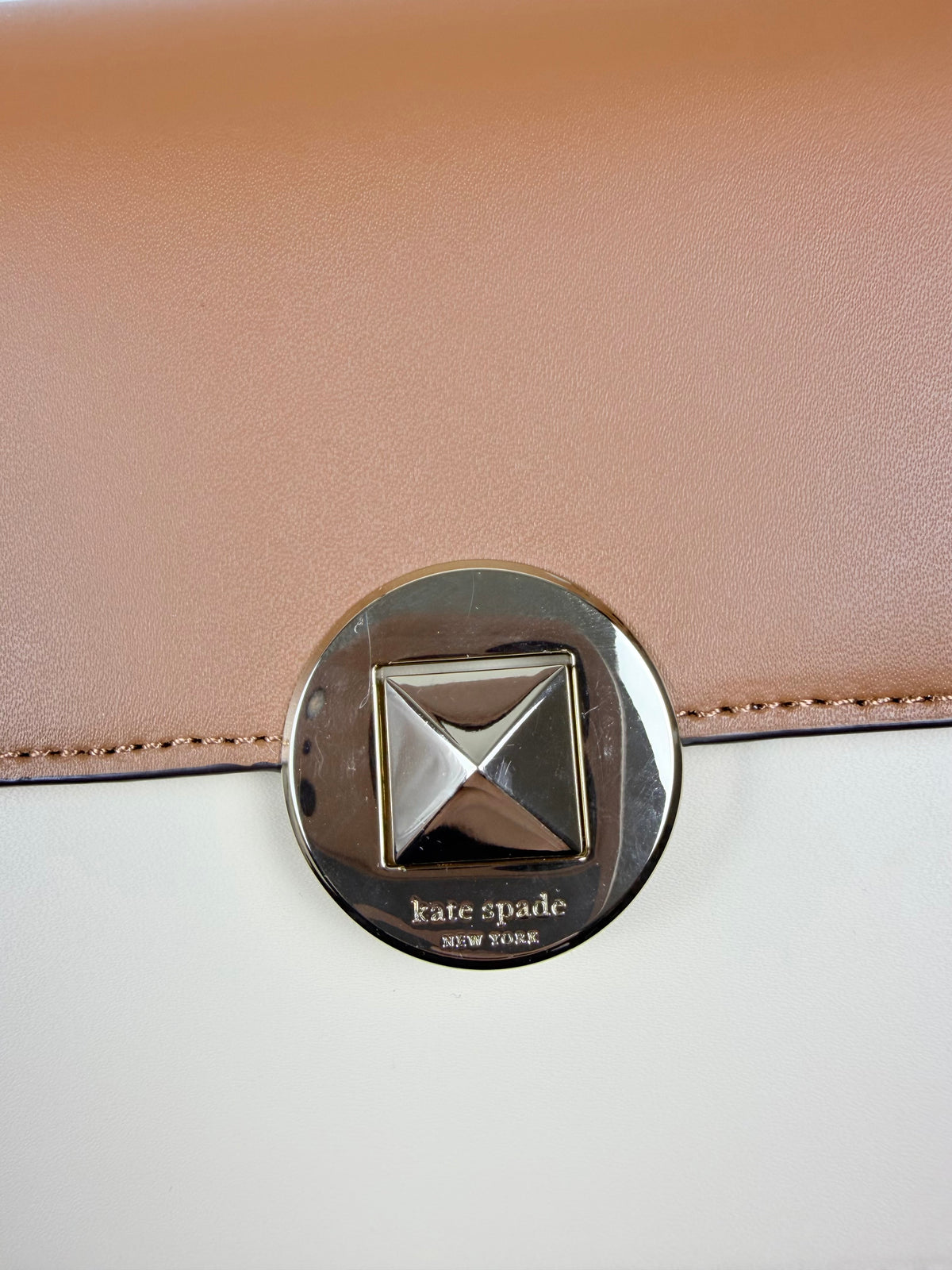 Kate Spade Colorblock Leather Top Handle Crossbody Bag Multi Brown Cream Purse NWOT