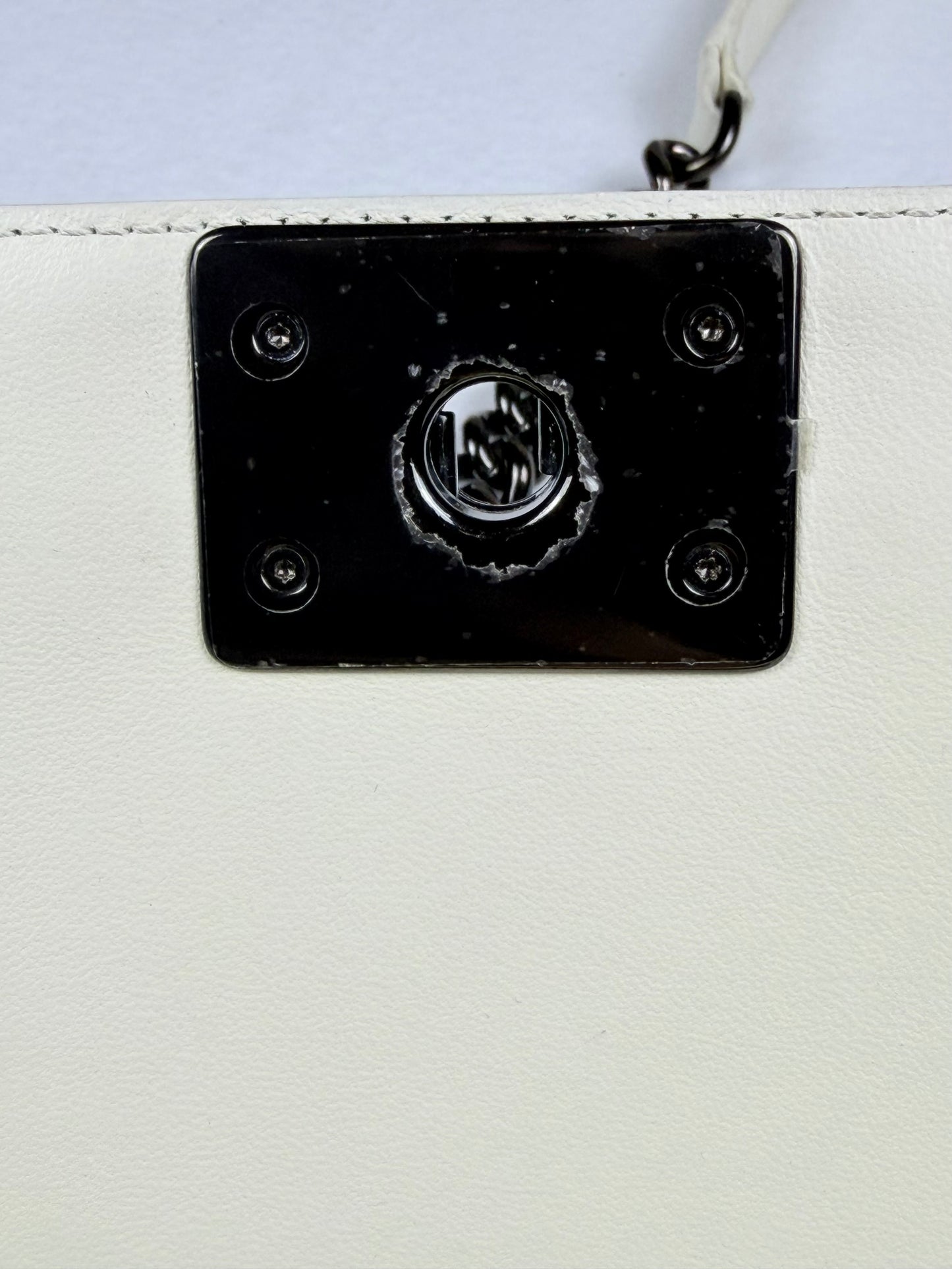 Authentic Chanel Boy Handbag Black & White Leather Ruthenium Hardware
