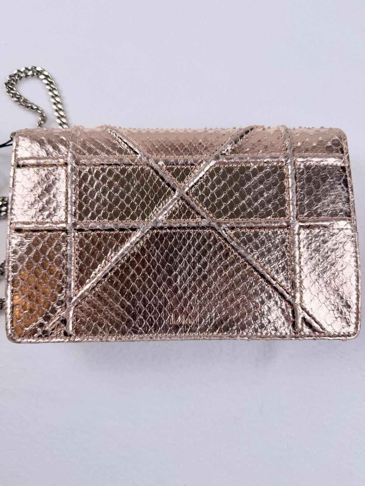 Christian Dior Rose Gold Python Diorama Promenade Pouch Chain Crossbody Bag RARE