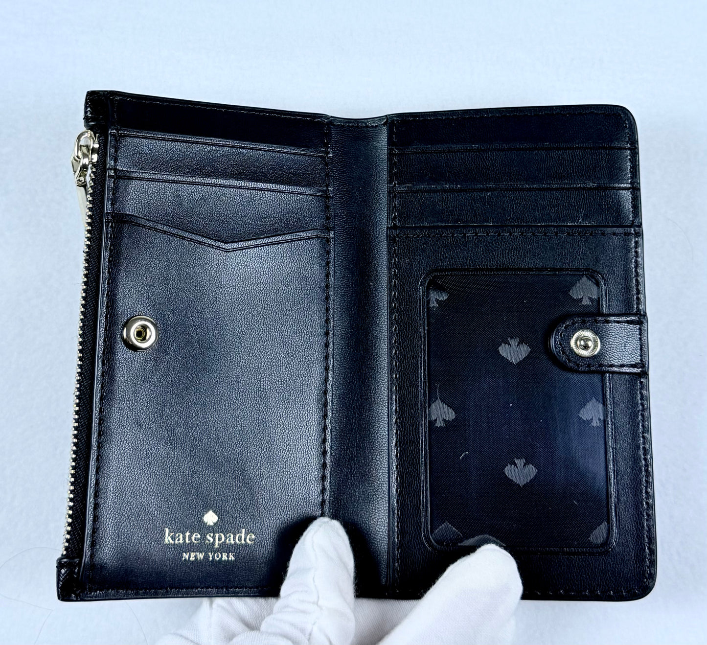 Kate Spade New York Black Saffiano Leather Snap Closure Card Case Wallet ID Holder