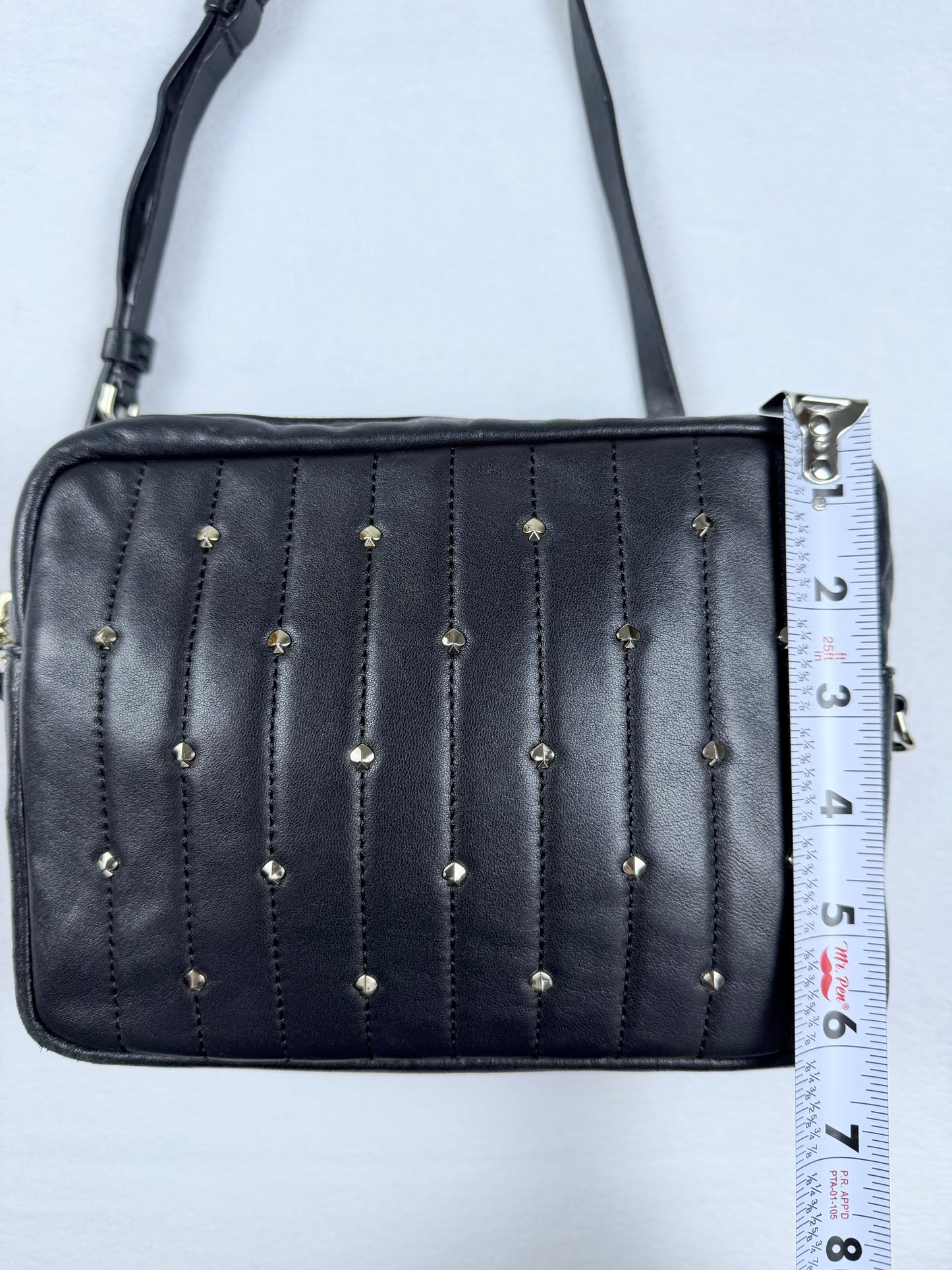 Kate Spade Black Quilted Studded Crossbody Bag with Silver Chain