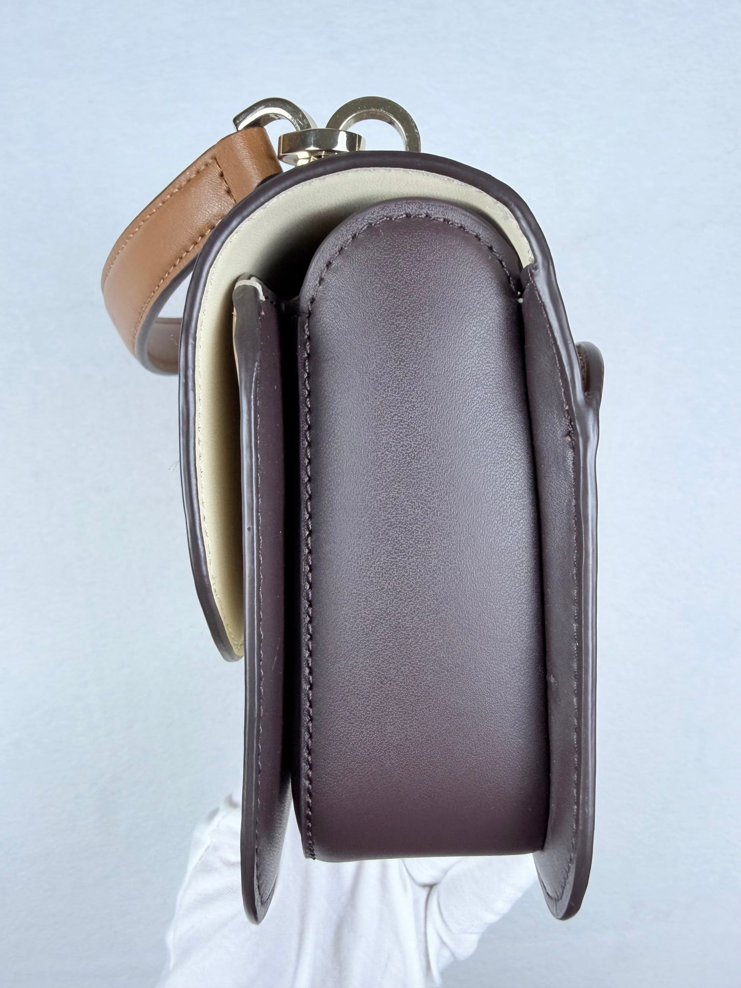 Kate Spade Colorblock Leather Top Handle Crossbody Bag Multi Brown Cream Purse NWOT