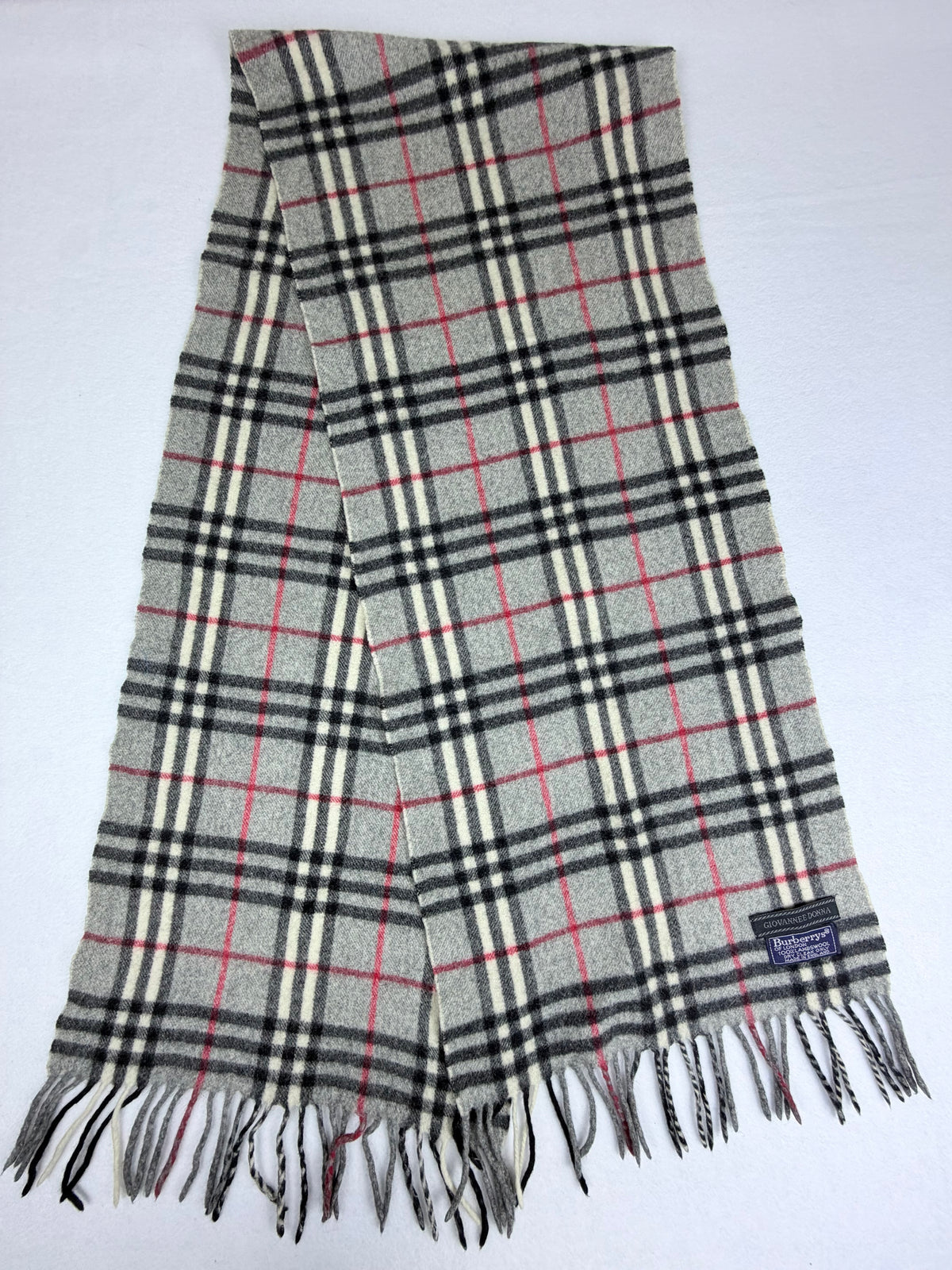 Burberrys of London Grey Nova Check Vintage Scarf 100% Lambswool Made in England