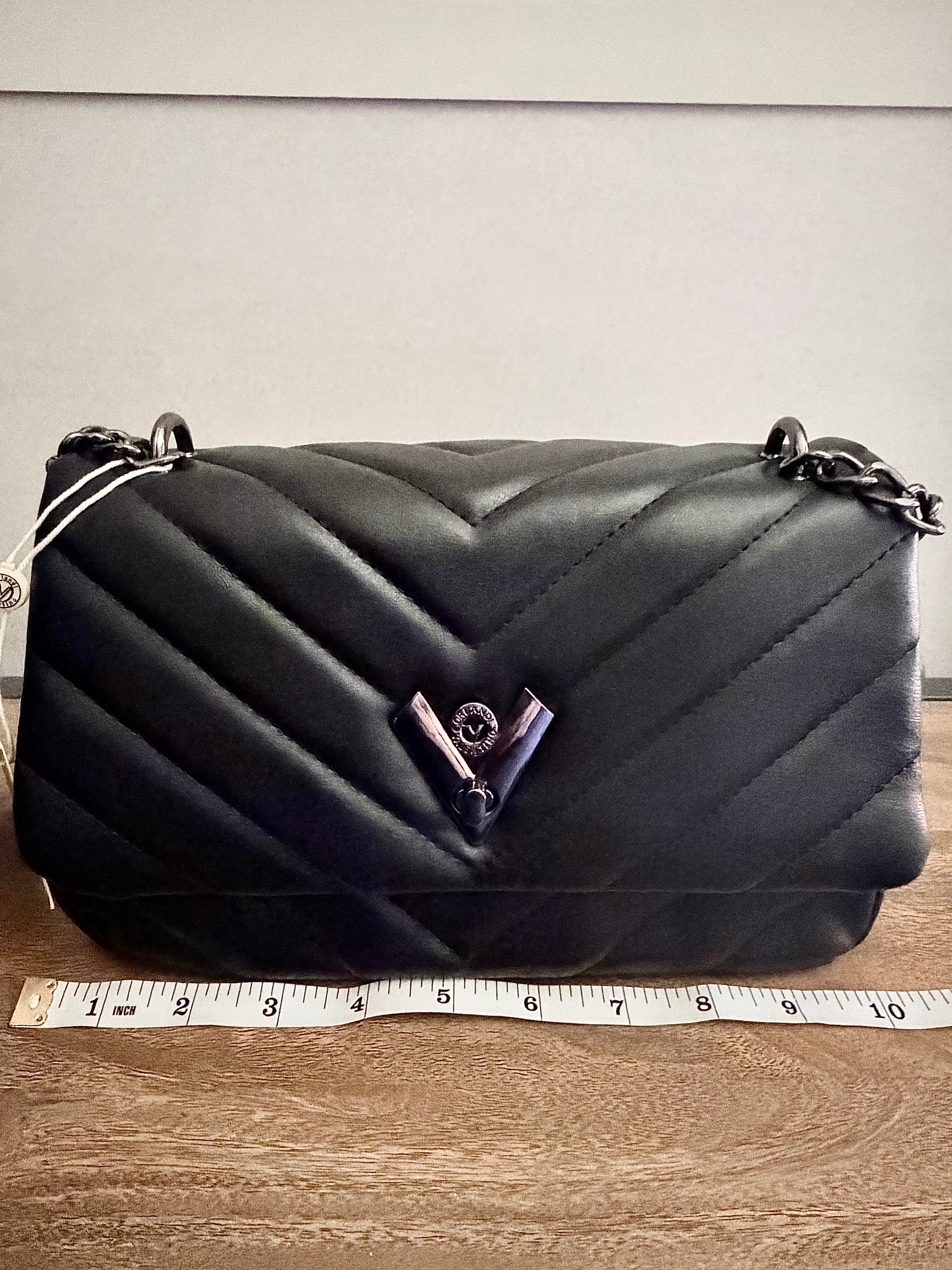NWT Valentino Orlandi Black
Vegan Leather Quilted Gunmetal
Chain Shoulder Bag