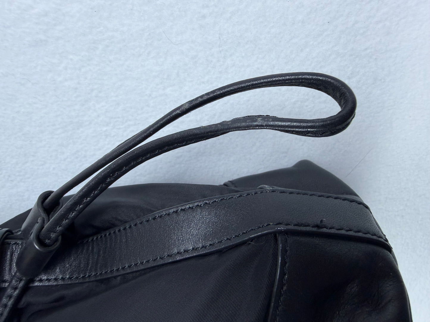 Tory Burch Black Nylon & Leather Drawstring Tote Shoulder Bag Gold Hardware