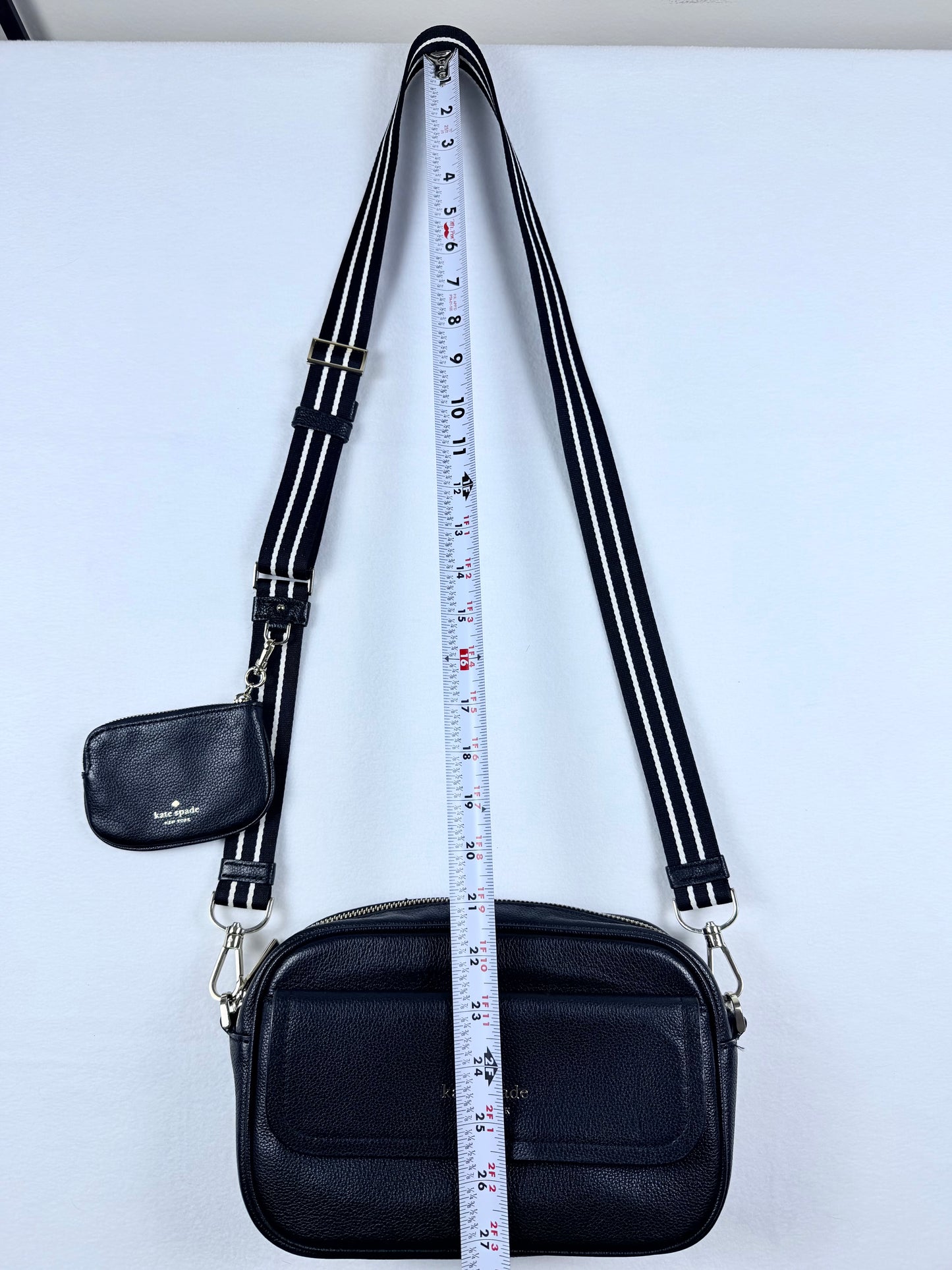 Kate Spade New York Black Pebbled Leather Camera Crossbody Bag & Strap Pouch