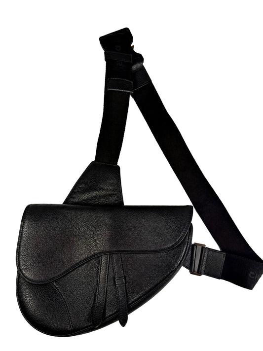 Christian Dior Black Grained Calfskin Saddle Crossbody Bum Bag