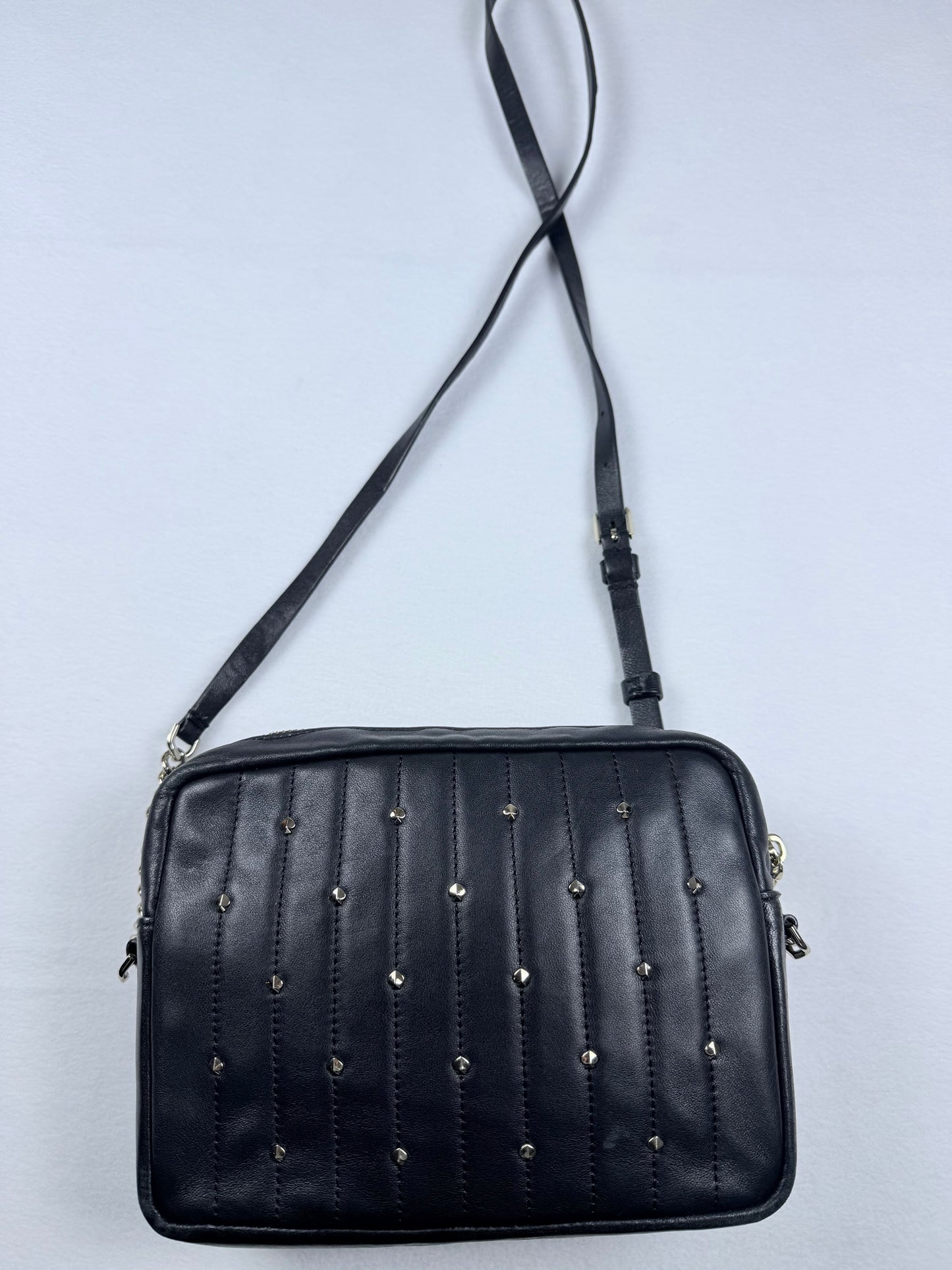Kate Spade Black Quilted Studded Crossbody Bag with Silver Chain