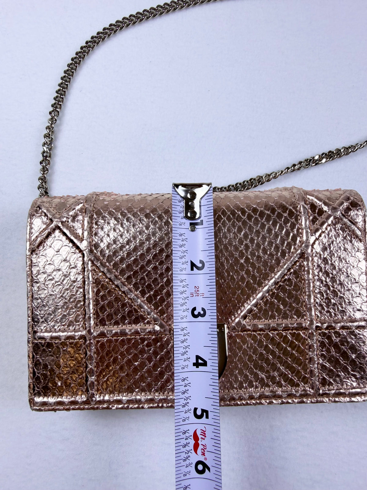 Christian Dior Rose Gold Python Diorama Promenade Pouch Chain Crossbody Bag RARE