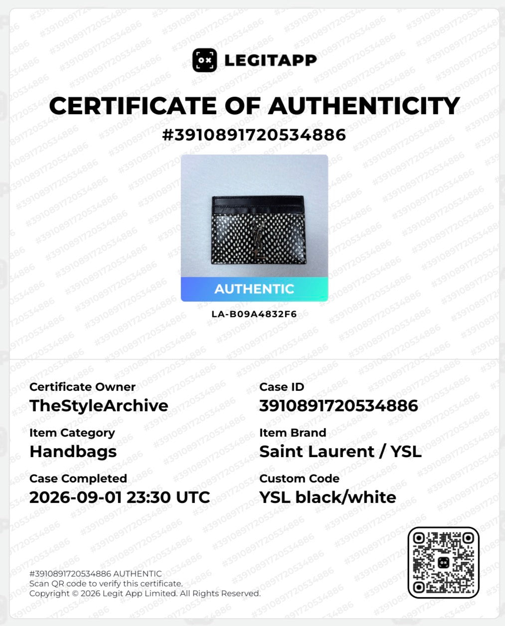 Saint Laurent YSL Monogram Black & White Printed Leather Card Case Wallet