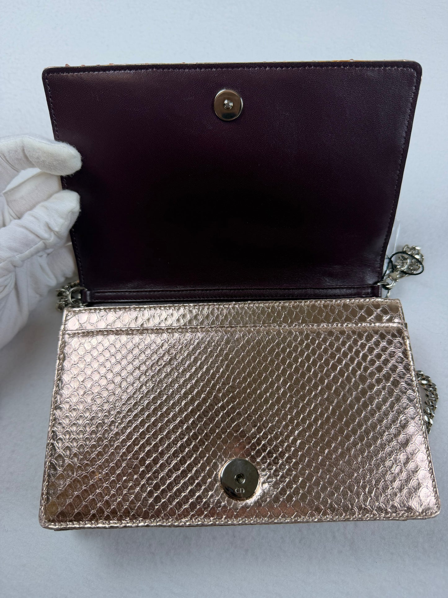 Christian Dior Rose Gold Python Diorama Promenade Pouch Chain Crossbody Bag RARE