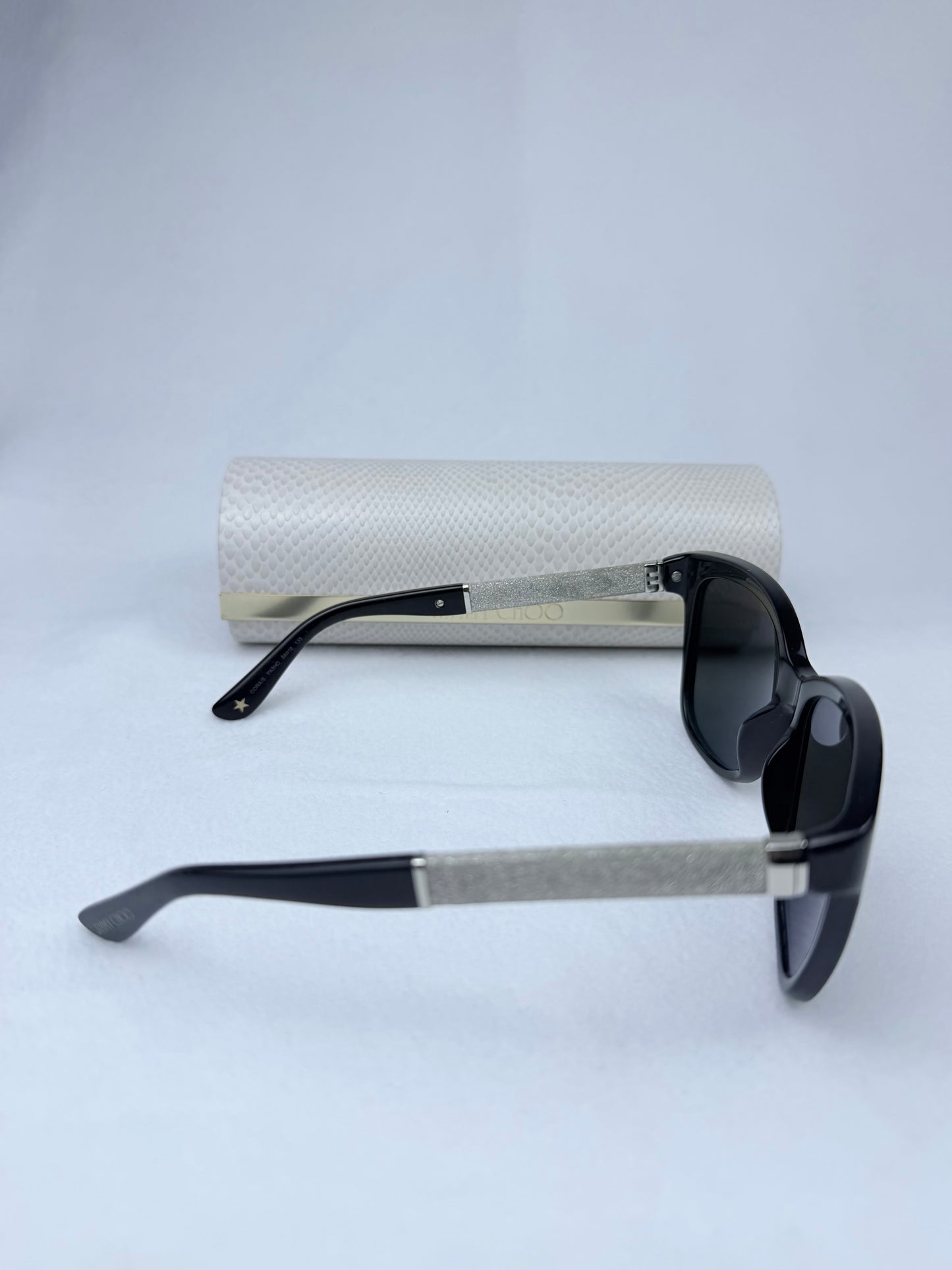 Jimmy Choo Cora/S Black Glitter Temple Sunglasses with Case