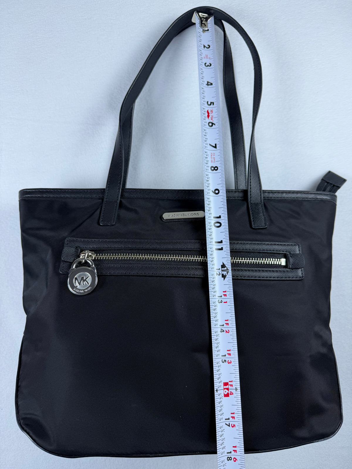 Michael Kors Black Nylon Saffiano Leather Tote Bag Handbag Purse Silver Hardware