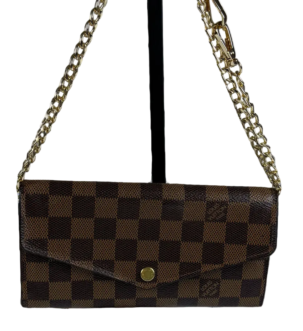 Louis Vuitton Damier Ebene Sarah Wallet with Chain, Box & Dustbag