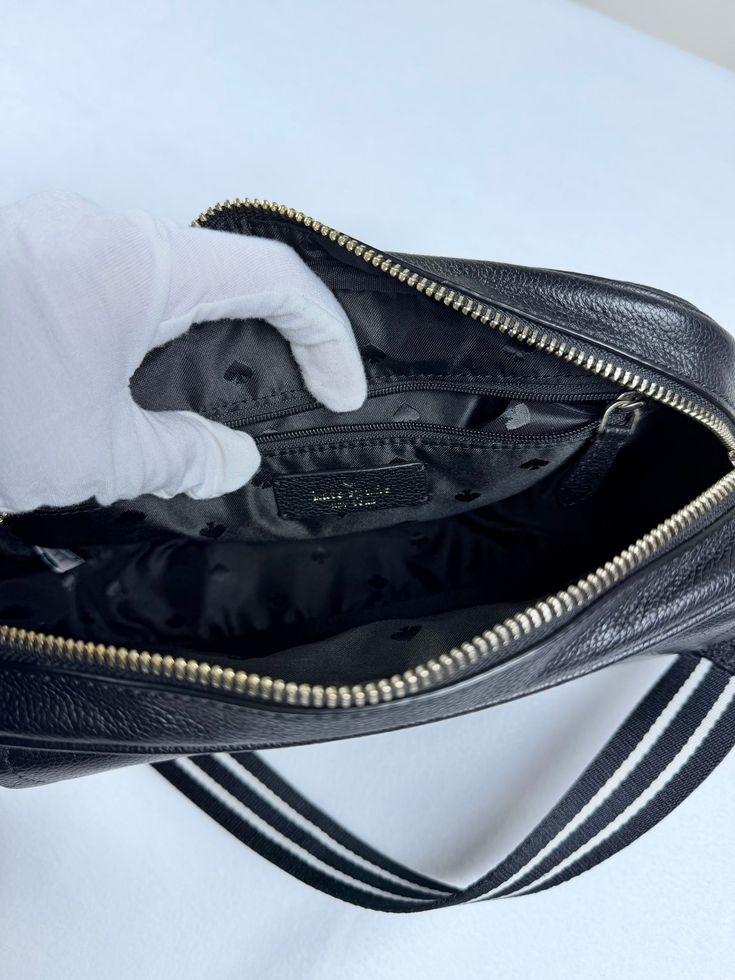 Kate Spade New York Black Pebbled Leather Camera Crossbody Bag & Strap Pouch
