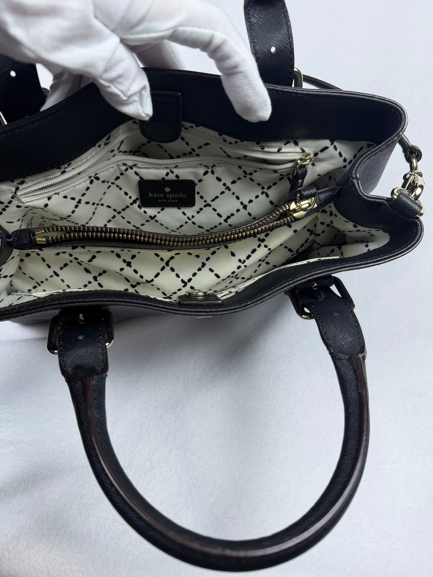 Kate Spade New York Black Saffiano Leather Structured Satchel Crossbody Bag